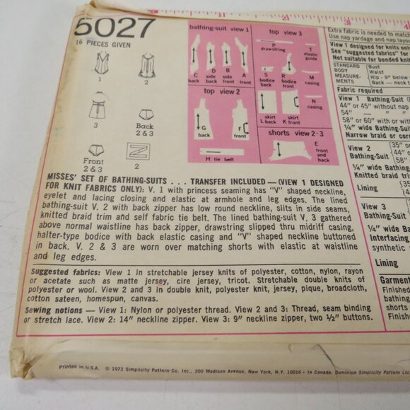 Simplicity 5027 Clothing Pattern Bathing Suit, Shorts, Cover up - Picture 8 of 10